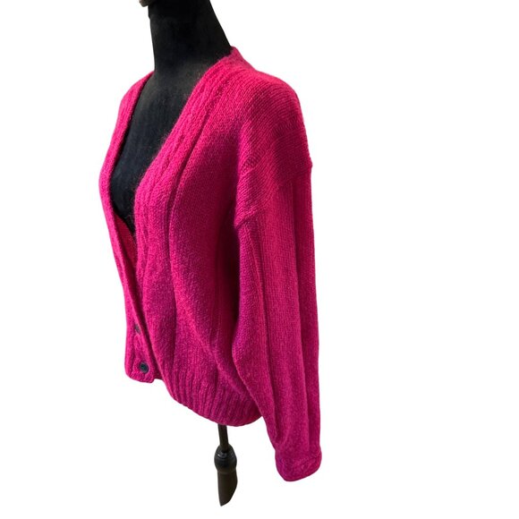 Gallagher Vintage Women's Fuchsia Mohair & Acrylic Knit Cardigan Sweater Size L - Picture 3 of 7